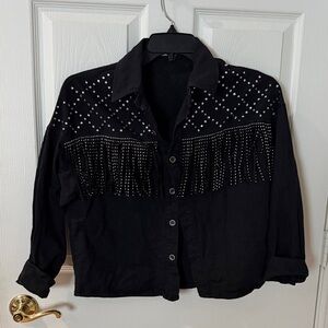 Black Fringe Studded long sleeve button up Melrose with Love size small